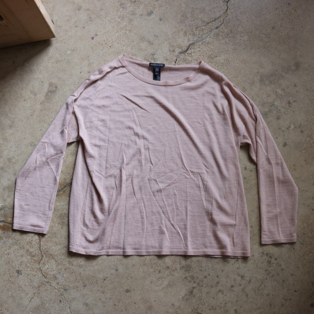 Italian Wool Silk Cashmere Lightweight Sweater Longsleeve Top Mauve Pink
